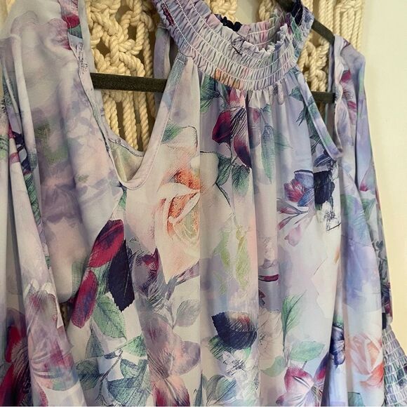 Georgette Smocked Neck Cold Shoulder Blouse - Women SZ 2XL - Business Casual - Picture 4 of 10